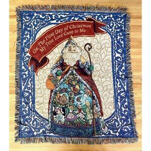 Twelve Days of Christmas Santa Blanket Throw Tapestry Afghan Jim Shore Heartland